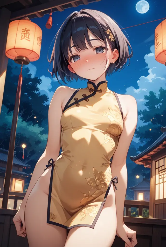 girl , (Black Chinese Dress:1.3) , village , (Small breasts:1.1) , low length , Kindergarteners , (Angry:1.2) , Are pregnant ,
