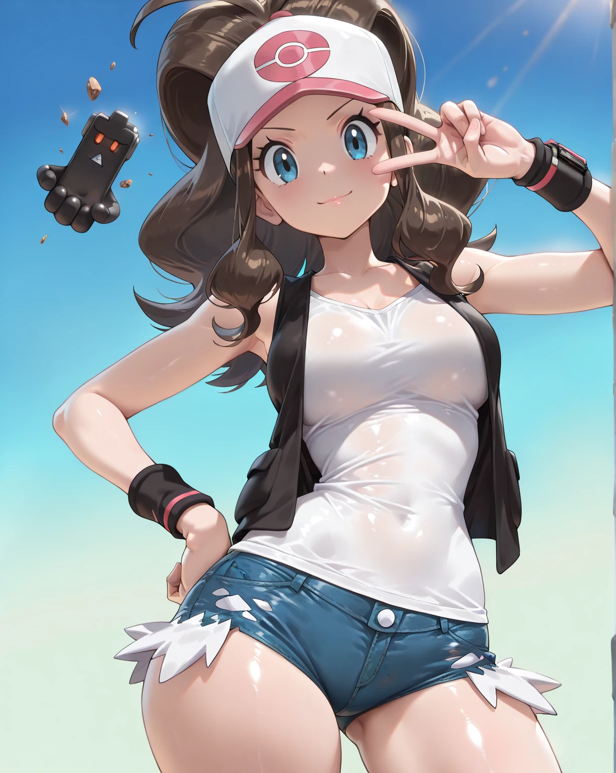 cute、young girl、big breasts、pokemon trainer、mini skirt、twin tails