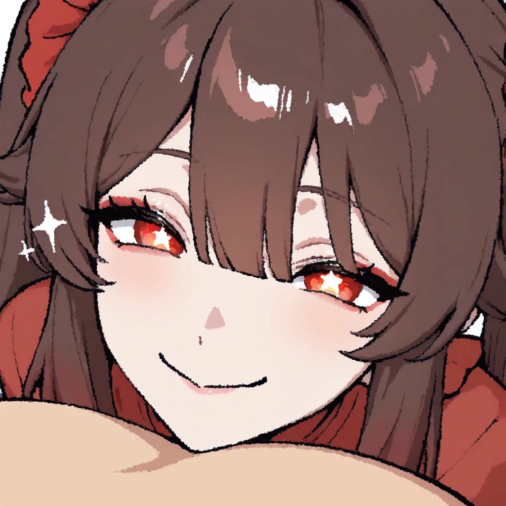 alone, One person, Yunyun, (Mouth open)、 (Sexy expression:1.5)、Crown braids of the same color as your hair, (Glowing red eyes:1.8)、(eyes shine red:1.8)、hair ornaments, Naked with breasts and nipples visible、Pink Panties, On all fours in bed、Sweat a lot、(Eyes glowing red in the darkness:1.8)