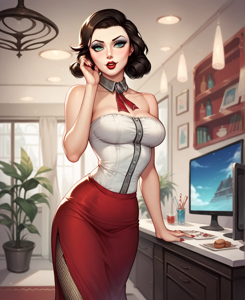 secretary masturbating in job with a dildo