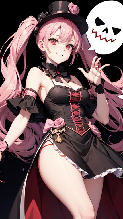 yae miko, 1girl, alcohol, alternate costume, armlet, bare shoulders, black background, black dress, black gloves, black thighhighs, breasts, cleavage, criss-cross halter, cup, dress, drinking glass, flower, gloves, gradient background, hair between eyes, hair flower, hair ornament, halterneck, holding, holding cup, jewelry, large breasts, long hair, looking at viewer, necklace, pink hair, pink nails, purple eyes, see-through gloves, solo, thighhighs, thighs, very long hair, wine, wine glass, ((masterpiece))