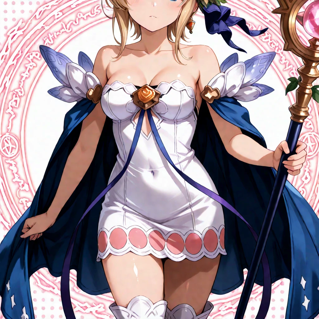 ragnarok online White monastic vestments Rosary motif Clothes with holes Wet clothes Full body painting Slender thighs is standing Shyness A smile a blond Lower body naked Pale colored panties Bold underwear Underwear with a small fabric area Large breasts small nipple cleavage of the breast peeing herself Holding back from peeing Transparent pee Leaking pee