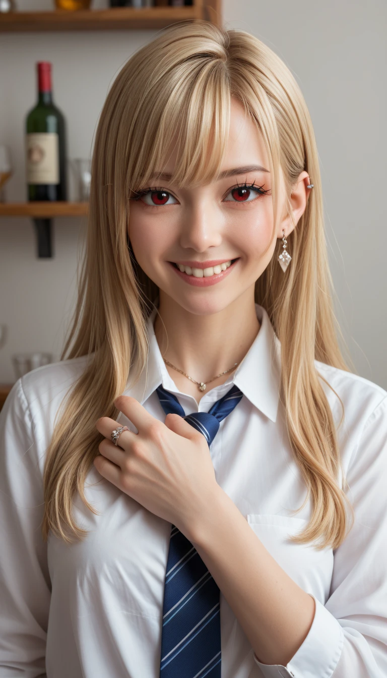 table top,highest quality,Super detailed,finely,High resolution,In 8K,((Photoreal:1.4,RAW photo,超A high resolution,best image quality:1.4)),table top、highest quality、 Super detailedな、High resolution、8k wallpaper、perfect dynamic composition,、detailed and beautiful eyes、(beautiful breasts:1.1) 、White blazer with red lines、、white shirt、red ribbon tie、Plaid brown skirt、1 girl、beautiful girl、slender body shape、high school student、blonde hair、(blonde)short bob、smile、