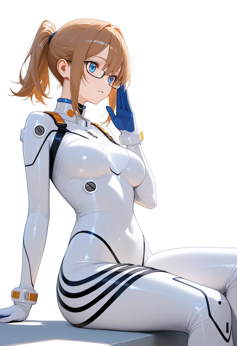 1girl, aegis_\(persona\), blonde_hair, blue_eyes, highres, joints, persona, persona_3, ribbon, robot, robot_joints, sitting by ocean, portrait, masterpiece, newest, best quality, high quality, soejima_shigenori 
