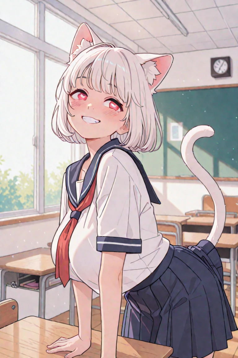 20th generation women 3peopleの女の子 pretty girl School swimsuit blonde twintails crawl on all fours butt focus Sailor uniform on the upper body sailor collar You know a lot white knee high socks Cat ear (Sitting on a chair with legs spread)mini skirt、(Pubic streak enhancement)、(White panties in full view)、Unbuttoning his white shirt to highlight his cleavage、blush、classroom、8K、very detailed、best image quality、highest quality、Super high resolution、masterpiece、1people、detailed eye、beautiful eyes、There's a light in my eyes、and soul、2D、(Normal milk:1.6)、(Seductive thighs:1.0)、Half-shed、Unbuttoned exposed breasts、Staring with upturned eyes、blush、sweaty