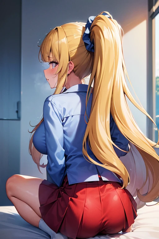 NSFW, Girl crawling on all fours in front of a man's aster piece, Best Quality, photographrealistic:1.4), (Shiny skin), (nffsw, 8K Wallpaper, High resolution), perfect anatomia, Cinematic lighting, Physically-based rendering, Award-winning, highlydetailed skin, extra detailed face, Eyes with beautiful details, Carl Zeiss 85mm f/1.4, (((1girl in and 1man, a couple, Havinan standing in front of kneeling woman, Grab her head), Big , Excited girl to look at , (Girl kneeling in front of guy:1.3), (Woman tilting her head up), Girl staring at man’s penis , (1girl in: Very cute 28 year old asian girl, (Blonde straight hair, Bangs), medium breasts with cleavage, (View through thigh height), (hi-school girl), (Obedient Linguary), (1girl in: Nose red blush and naughty, eyelid, In the classroom in the middle of the night, (1man: half-naked elderly man, Hug her head, Stand in front of her, Hold her neck), Shot from diagonally forward,tongue-out、red blush、Ashamed、校服、sixteen years old、high school uniform、pleatedskirt、Troubled eyebrows、anime styled、high-level image quality、a baby face、Sexual smile、glamorou)、a choker、White shirt