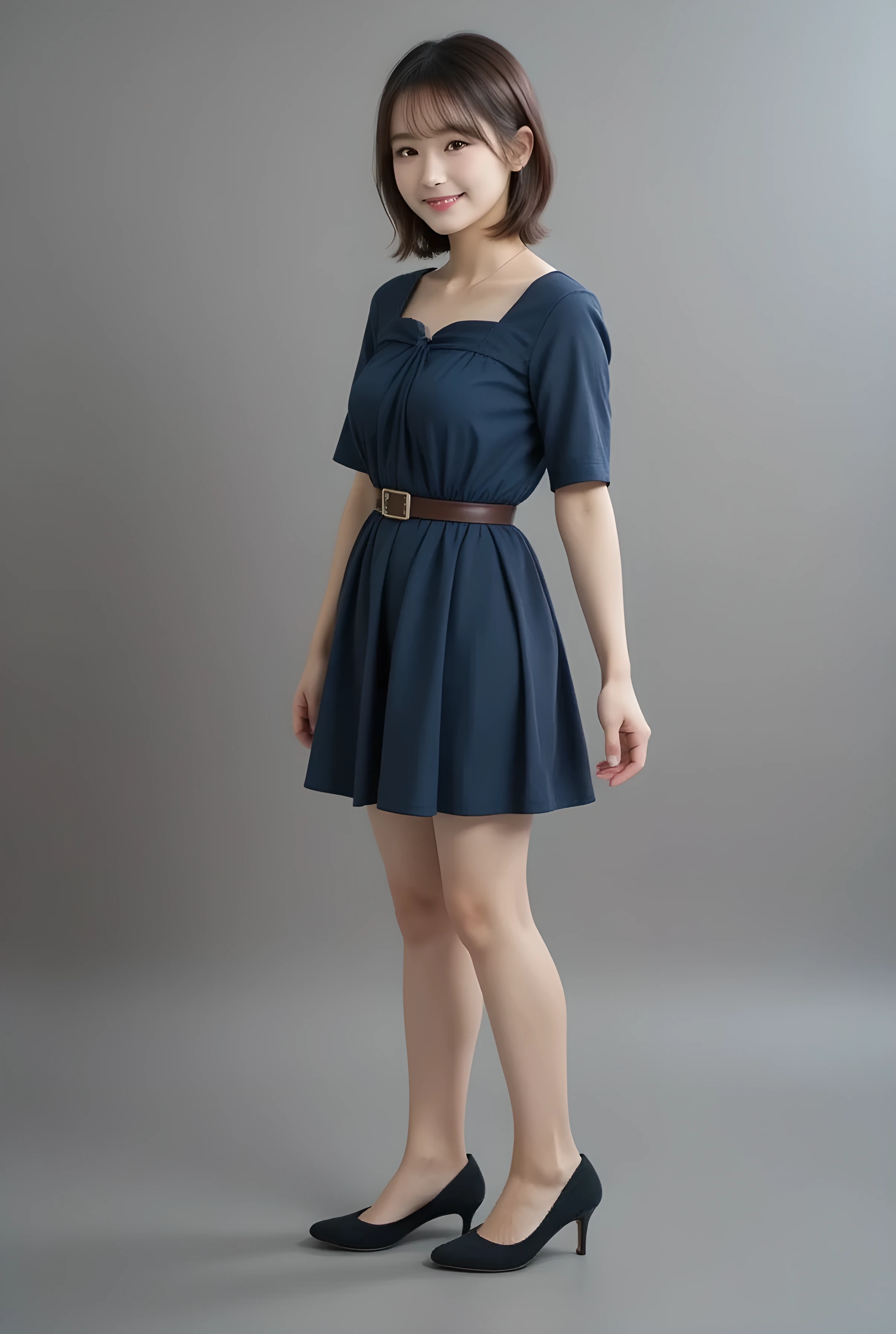       Super Real ,       photorealistic   ,    (Full body image:1.5),  she looks so happy      , shadow,           Global Illumination          , Alone, (Japanese woman in her 20s :1.5),      very beautiful、     cute smile ,    Slim,    brown hair ，　beautiful legs ， Long, slender legs ,       Surimi Waist   ， She's wearing a receptionist   ，wearing a bus guide  ，   turn your body forward、  white hair，full body photo  ，Please take a picture up to the tip of your foot  ，wear brown pantyhose on her legs  ，When the light hits stockings, they reflects beautifully.，　wear black high heels      ，