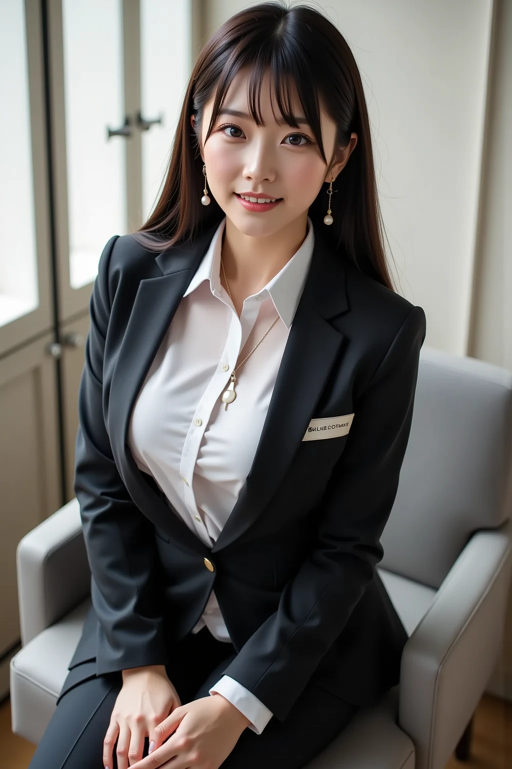 (1womanl), Beautiful, seducting smile, (Best Quality:1.4), (Ultra-detailed), (extremely detailed CG unified 8k wallpaper), Highly detailed, High-definition raw color photos, Professional Photography, Amazing face and eyes, makeup, (tempting look), (amazingly beautiful girl), ((Business Suit)), ((Mini skirt)), (Business shirt with wide open chest), (Spread your legs), ((Wear ultra-realistic pantyhose)), (:1.3), insertion, Seductive, (dim bedroom:1.3), candle, (View from below)