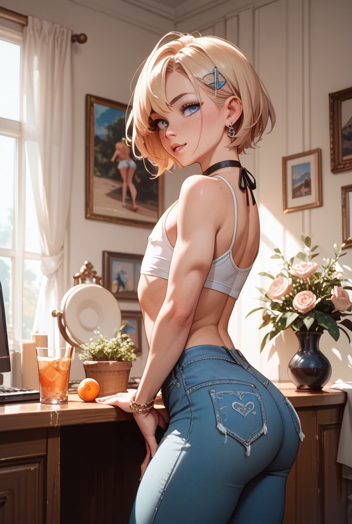 (((masterpiece))), high resolution, high detailed, uhd, gorgeous muscular "21 years old" wilder amazon ("Kiernan Shipka"), primitive, (small breasts:1.9), flatchest, black thicc eyebrows, unclothed, full undressed, bottomless, uncovered breasts, very short blonde hair, very wide large voluputous hips, detailed shiny skin, voluptuous toned tighs, big voluputous ass, fallout wasteland