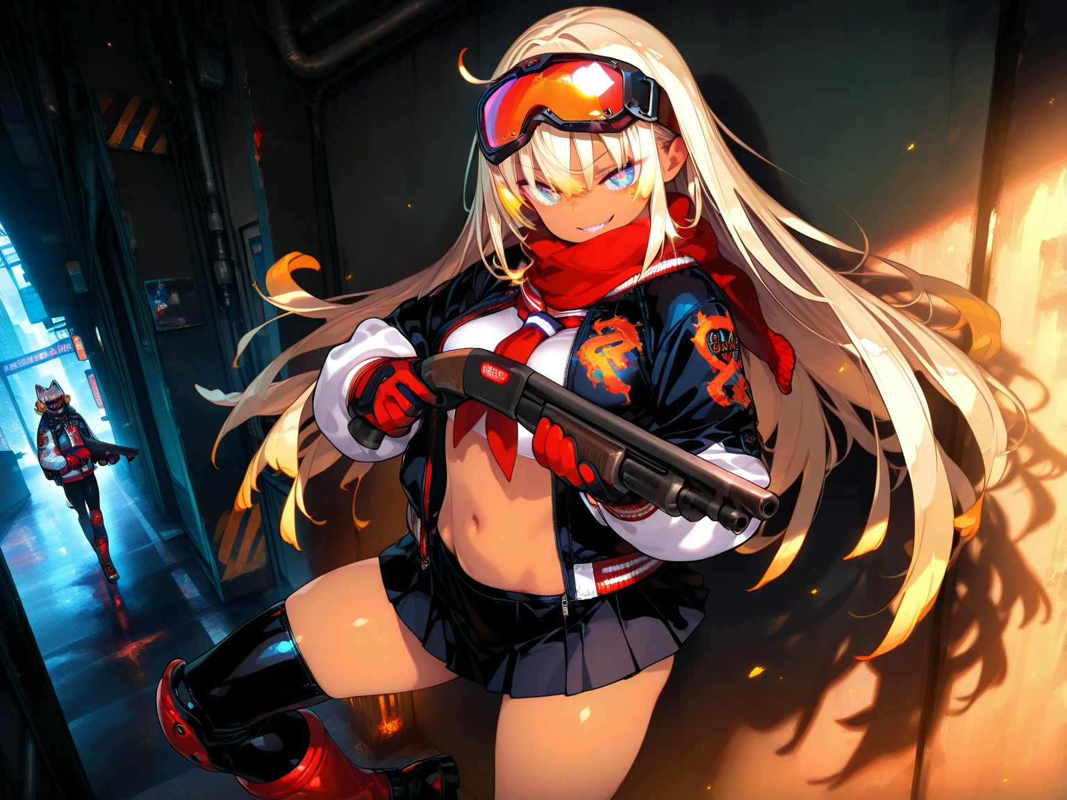 adult girl, longue blonde hair, red eyes, Bear ears, musculature, Scars, open belly, Brown Barbarian Top, Barbarian pants, claws, combat pose, Rage, bear, Masterpiece, hiquality