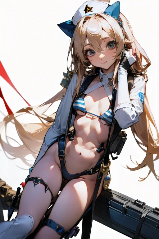 Detailed girl with an arrogant look in front of a war search fleet