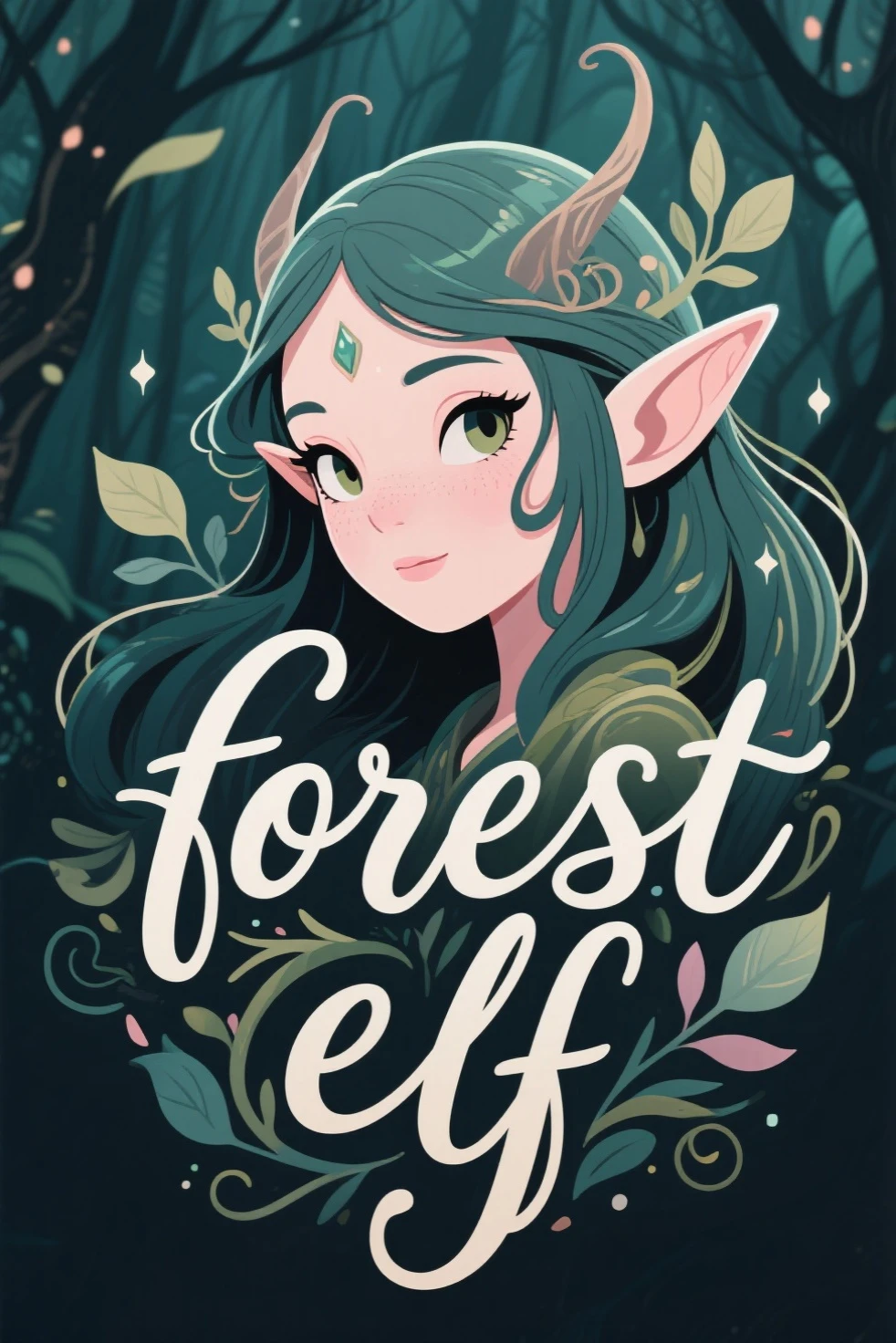 Forest elf logo cute girl forest elf (Close-up plane) Flat style vector art, Flat vector art uses simplicity in vector art、Pure expression，Highlight simplicity and clarity of form，Bring simplicity and modernity to your work