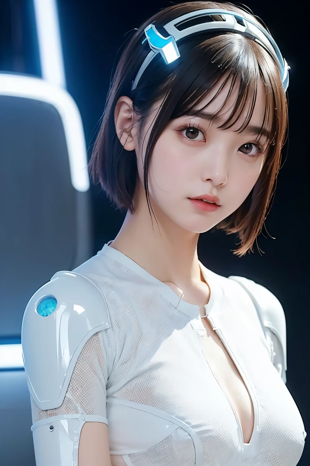8k, Ultra-high resolution, Highest quality, masterpiece, 三分割法によるphotograph,Surreal, photograph, 1 , (:1.3), cute, cute顔, 細部までBeautiful Eyes, 細かくdetailedに,masterpiece,One Girl:1.2,Japanese women,Young Wife,upper body,smile,Black Short hair,Straight hair,(Space Suit:1.3),(Beautiful attention to detail),Subtle details, detailedな顔, smile,魅力的なsmile,Gray background,(ポートレートphotograph:1.4),(Photorealistic images:1.4),Fantasy art,(Beautiful Face:1.4),Beautiful and attractive eyes、Beautiful Eyes、(Tight waist:1.4)、(Beautiful with perfect body proportions:1.4),Pink Lips,(((Ideal body type))),A-cup small breasts :2,Perfect Anatomy、鮮明なdetailed、detailed,Fashion magazine cover,Thin lips,完璧でBeautiful Face ,完璧でcute顔, Skin with attention to detail, Perfect limbs、Narrow waist,Surreal,Light and shadow,spotlight