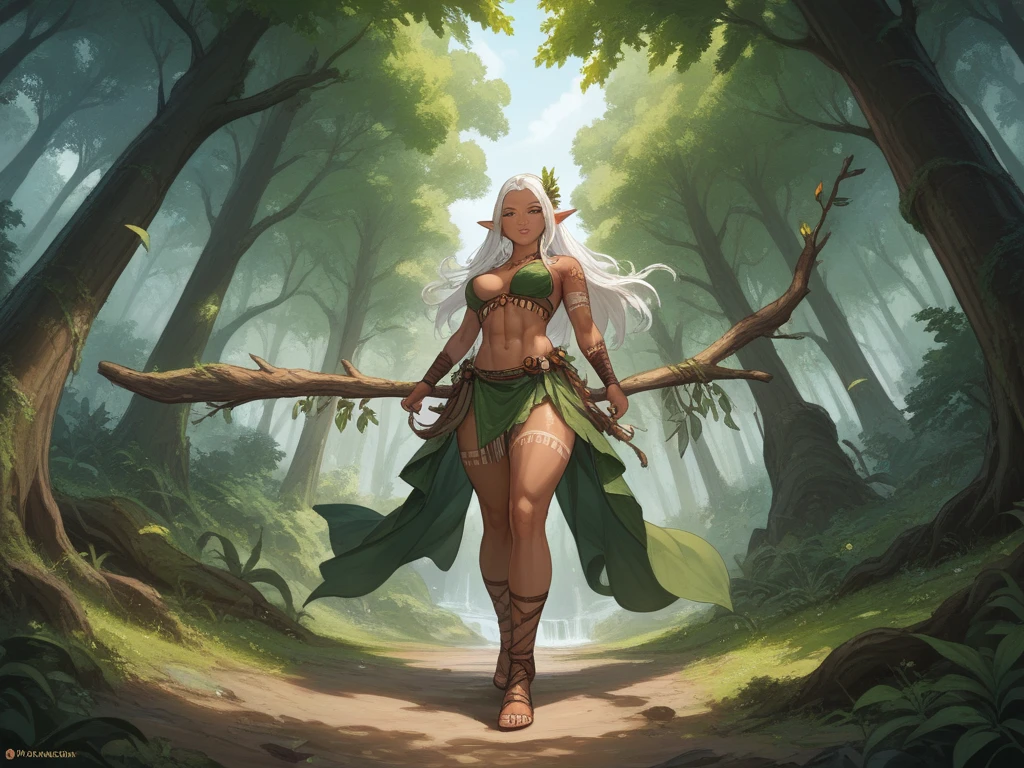 Beautiful Elf, sexy, slim, beautiful breasts, big butt, running in the forest