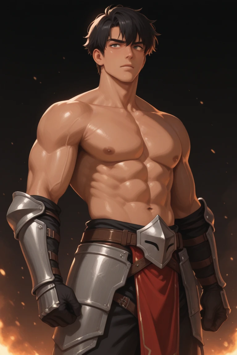 (RAW photo, Best quality), (realistic, photo-realistic:1.3), masterpiece, very courageous and courageous, extremely detailed, computer graphics, Unity , 2k wallpaper, amazing, finely detail, extremely detailed computer graphics Unity 8k wallpaper, huge file size, ultra detailed, a high resolution, absurdity, soft light, Pietroboselli man, Tan skin, detailed fingers, extremely detailed eyes and face, beautiful detailed nose, beautiful detailed eyes, Light on your face, I look at the viewer, (1 person, mature face), realistic face, realistic body, underwear, shirtless, big bulge on underwear, man, 30 years, very short haircut, shaved temples, Red hair, Blue eyes, thick stubble, magic blacksmith, fantasy world, d&d, The Magician's Costume, big pecs, action scene, Magician's clothes, dynamic lighting, fingerless gloves, At full height,