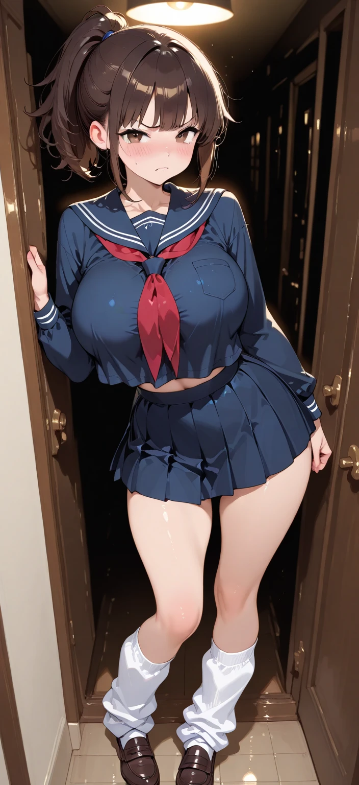 Woman 37 years old Cosplay as Yuki Asuna, KizukiAi, black hair , Brown eyes, huge breasts, long hair, Hair, big ass , very tight catbo thong, White gloves, white uniform, White boots, Red dress, Red Belts, big breasts,navel, split, mini skirt, from below, spread your arms,Very deep neckline
(Best quality, masterpiece, Raw photo,ultra detailed:1.2), 1 girl,One,Looking at the viewer,smile, in the living room on the sofa ) she is wearing very high pink platform shoes with sparkles ,Excited look
