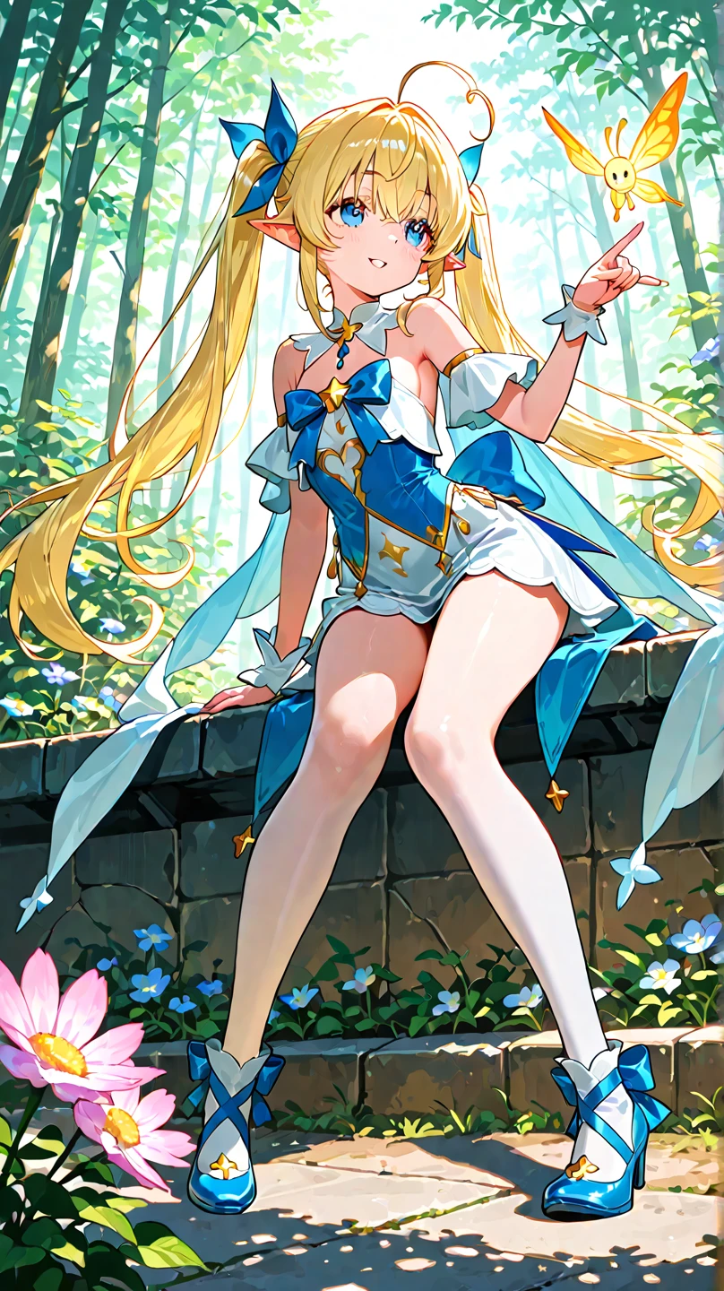 Melhor qualidade, obra de arte, ultra high resolution, (Fotorrealista: 1.4), 1girls,ass,bikini,blonde hair,blue eyes,bra,breasts,cameltoe,clothing,crossed legs,crown,dress,female,female only,gloves,kneehighs,legs crossed,long hair,looking at viewer,looking down,mushroom,outdoors,panties,sitting,solo,solo female,stockings,thighs,umbrella,upskirt