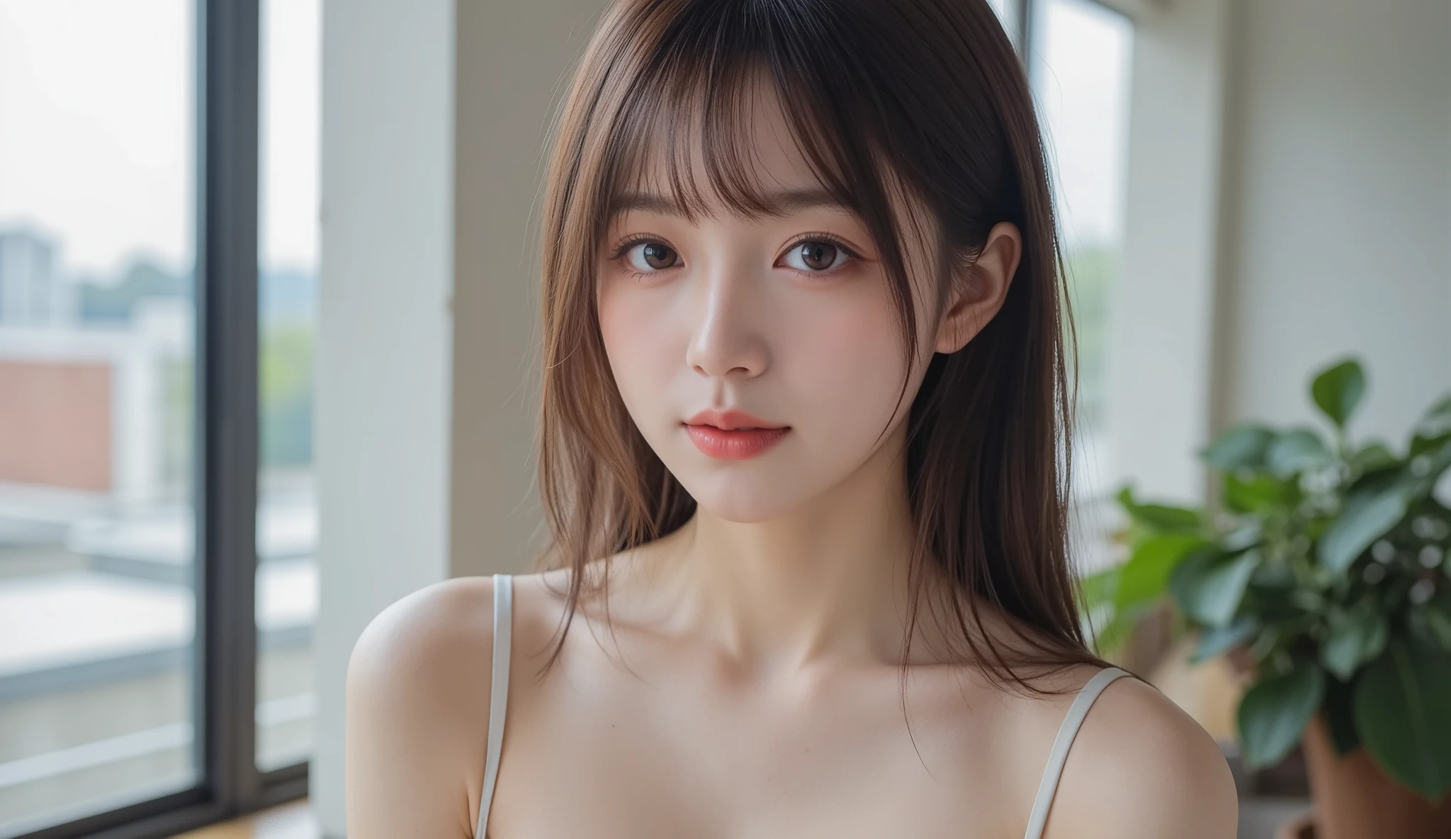 masutepiece, Best Quality, Illustration, Ultra-detailed, finely detail, hight resolution, 8K Wallpaper, Perfect dynamic composition, I am a photographer, She is a model, Beautiful detailed eyes, Swimsuit, Long hair, Big breasts, Natural Color Lip, Random and sexy poses