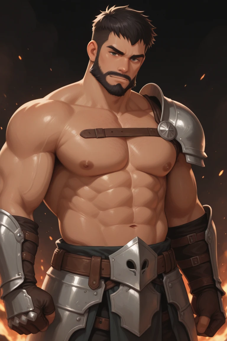 Sett league of legends, tall and muscular, big muscle, military