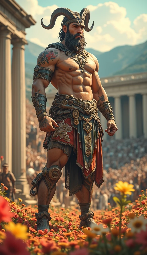 intricate details, actor dwayne johnson, as kratos of god of war, in a landscape full of rocks, and statue of god Thor, in ancient temple, perfect features, dramatic, cinematic lighting, highlight lighting, SSAA, smooth rendering, no noise testing, social realism, realism, ray tracing, reflection light, high quality, high details, super detail, 8k, 16k,  best quality