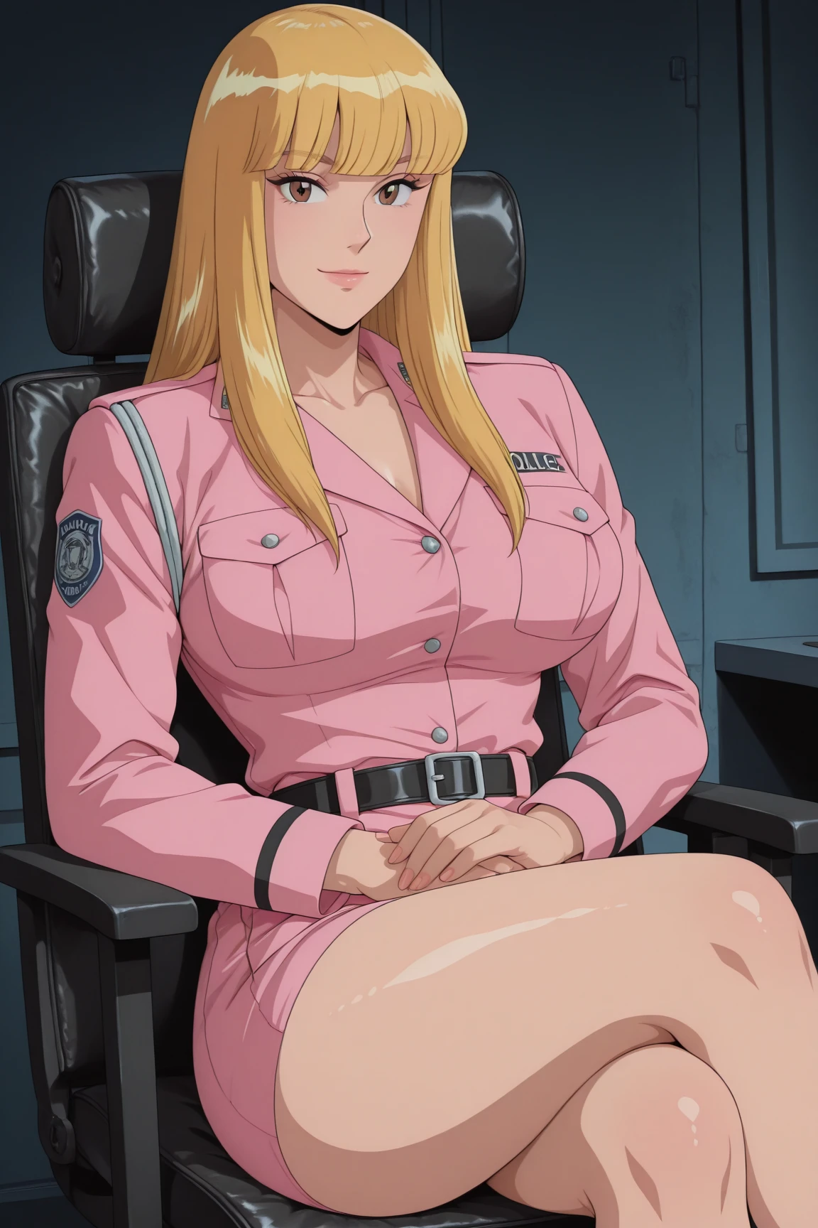 masterpiece, best quality,
1girl, agentl, blonde hair, short hair, blue eyes, red lips, makeup, white coat, skirt, high heels,
full body, solo, looking at viewer, in laboratory , sitting , shy , spread legs, cameltoe, panties, wet legs, pussy juice, puddle, 