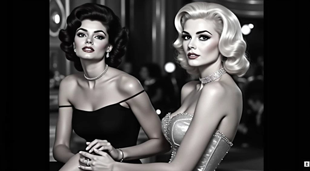 lana del rey and marilyn monroe looking at camera while sitting at table