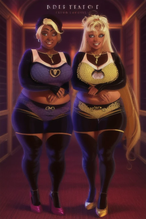 (((2heads))), fat stomach, sexy fat, beautiful woman, pale skin, instagram model, beautiful woman, hyper realistic, 1girl, hanging breasts, visible curves, wearing tight purple latex suit, , (big bulge),chubby, very feminine and beautiful face, no facial hair, (droopy breasts, attractive body:1.2), (long black hair), ultra-detailed face, dripping gooey white slime on skin,oiled skin, wet skin, blonde, dark hair with highlights, black hair,wearing leggings, conjoined, (sweaty, sweating, wet body:1.2), ultra-detailed face,, wearing leggings, beautiful shiny curly black hair, african, darkskin, dark blue eyes, cute freckles, tanskin,sexy woman, ,unathletic, smiling, full body,model, busty, wearing glasses pale skin,thick, chubby, fat stomach, visible curves, pale skin, ultra-detailed face, beautiful shiny long blonde hair,