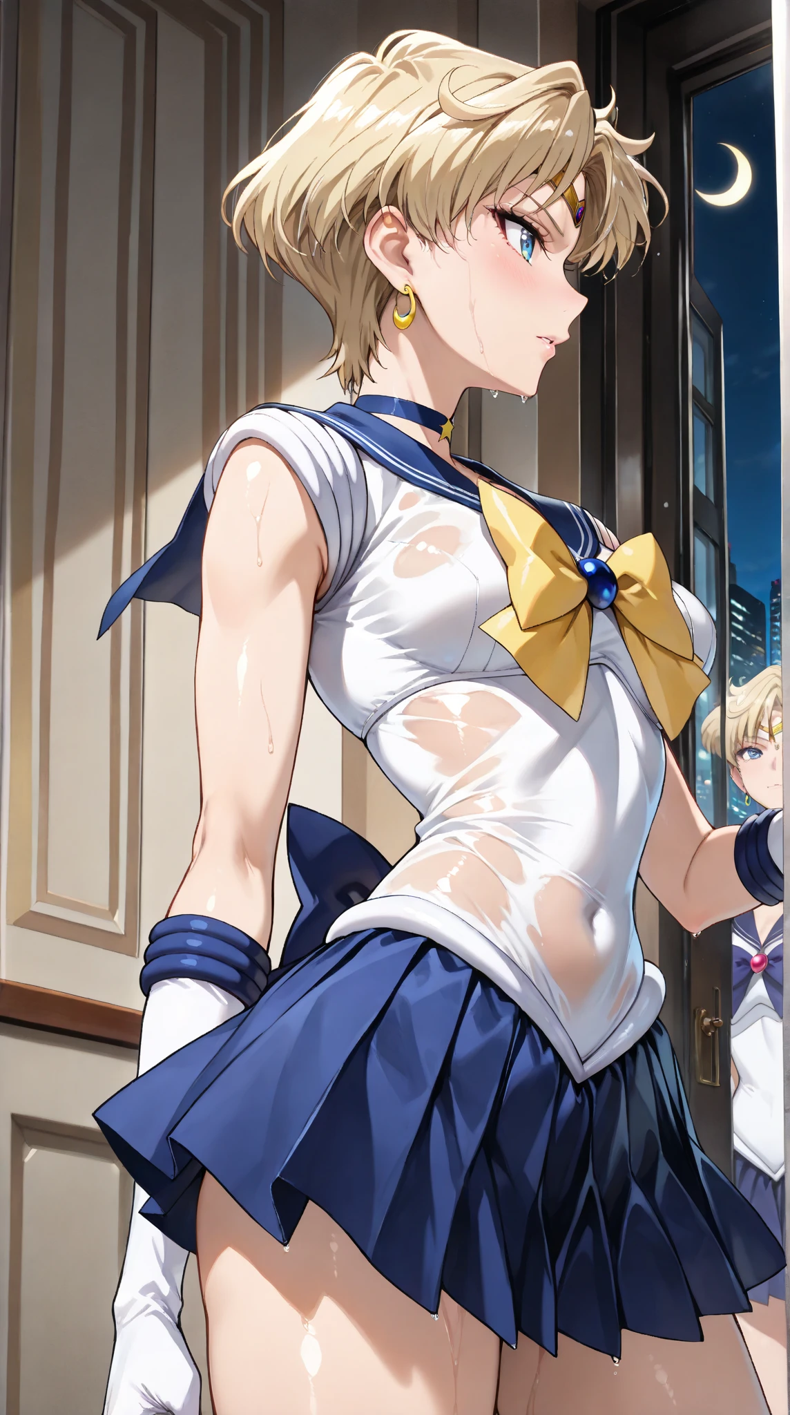 、(highest quality:1.1), (masterpiece:1.4), (Absurd:1.0), Portraiture, close,
1, Sailor Uranus, KizukiAi,, Big and ample breasts, Aqua Eye, blonde, Sailor Warrior Uniforms, Sailor collar, Chest Bow, Yellow Ribbon, 魅力的なskirt, White elbow gloves, By the pool, (smile:1.2), Looking at the audience, Erect nipples、Showing panties、超ミニskirt、OL、beautiful girl、OutAre standing style、Nice body、glamorous、Big Breasts、navy blue business suit、skirt、Garter belt and black 30 denier stockings、High heels、office、Are standing、The whole body is visible