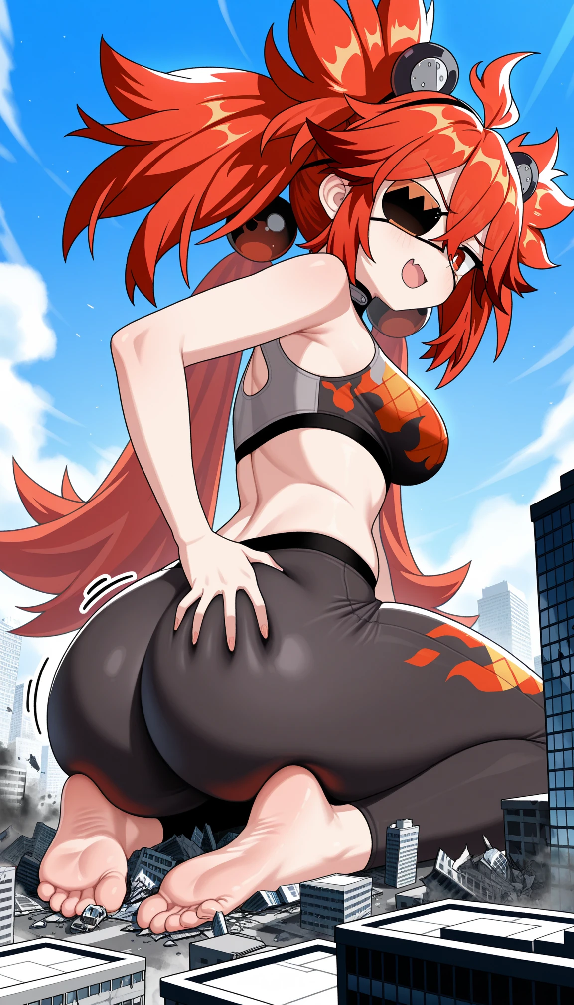 Furry, White bunny, long red hair, pink cheeks, shiny legs, big thick, big ass, looking at the viewer, wearing a black pantie and black top tank turtle neck