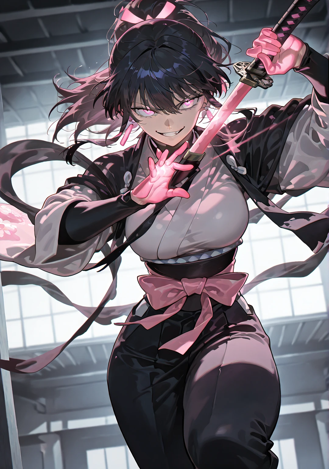 juri han, work of art, tight white secretary shirt with black tie, black high waist skirt, short skirt, short hair, black hair, black tights evil smile,oculos

