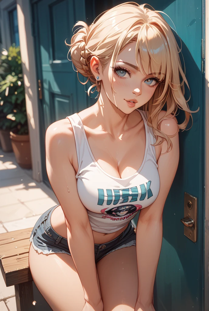 (masterpiece, best quality), 1girl,   Sandy brown Faux Hawk Braid with Colored Extensions, medium breasts,   <lora:shirosousuv1:0.8>