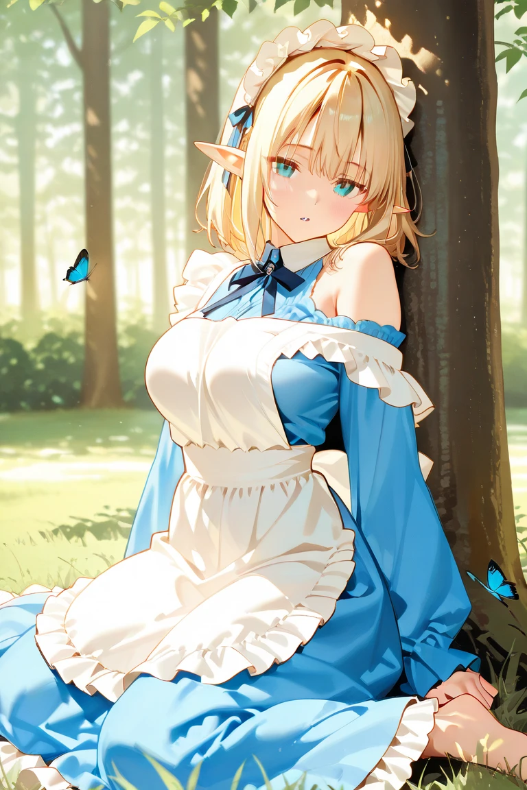 (mother and daughter, age_difference,size_difference), listening to the heartbeat , hugging each other, , masterpiece, best quality, very aesthetic, absurdres, ,dark_magician_girl, yu-gi-oh!, mature mother and cute daughter, bare_shoulders, blonde_hair, green_eyes, large_breasts, long_hair, witch_hat， off_shoulder, blue_dress, capelet, blue_footwear, blue_hat, boots, pink_capelet, pink_skirt, skirt, ,grasses and flowers,luminous butterflies, fluttering butterflies,