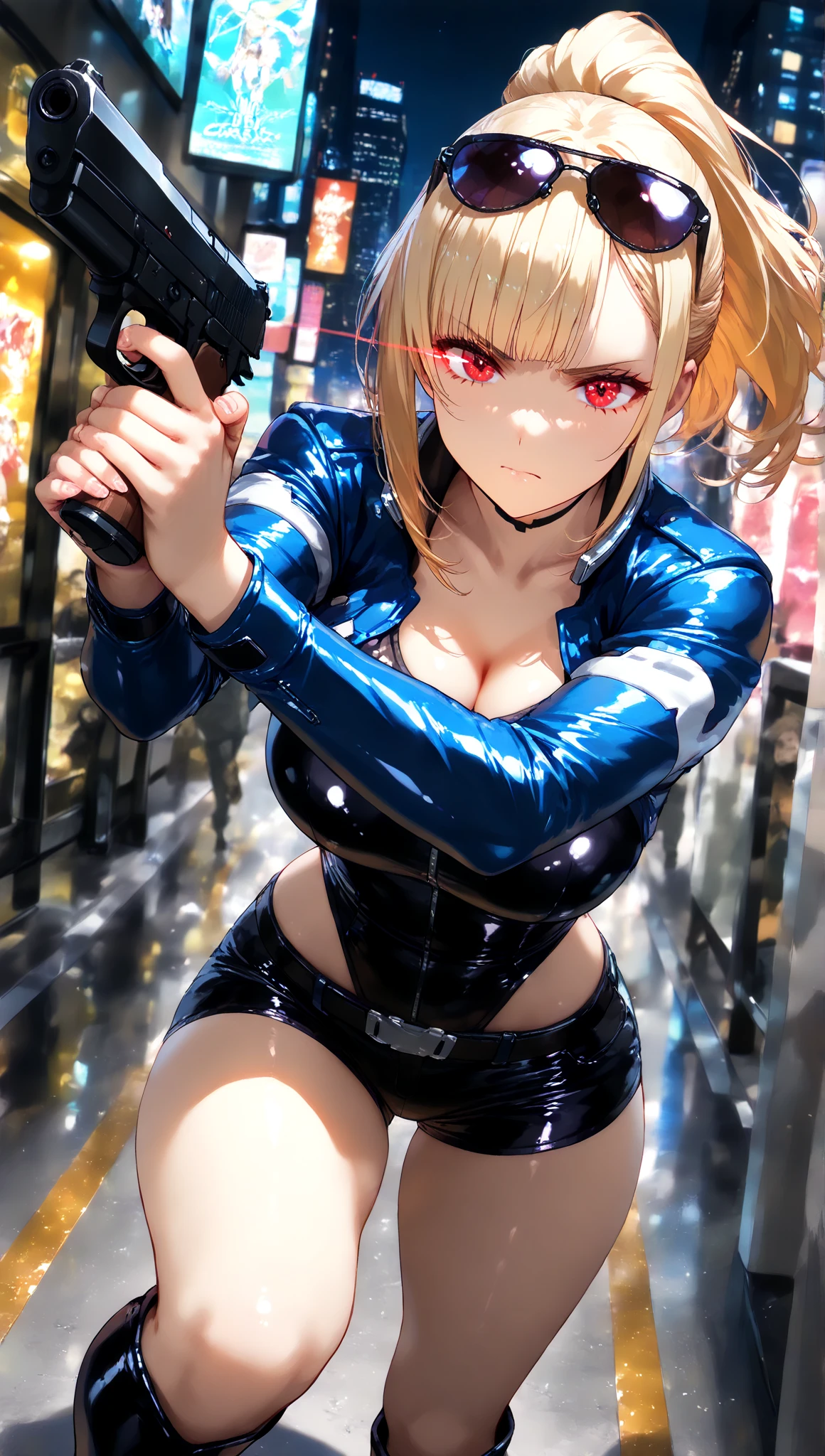 ltra-detailed, Explicit, Beautiful body, Beautiful Nose, Beautiful character design, perfect eyes, perfect face, ultra highres, 4K, beautiful legs, perfect legs, Nice hands, Perfect hand, Masterpiece, Best Quality, Highly detailed, illustration, absurdres, street fighter, doll suit, shadaloo doll, dollsuit, girls, multiple girls, expressionless, blank eyes, looking at viewer, red gloves, emotionless, black latex, corrution, mind control, female combatant, full body, hypnotized, unhappy trance, full body suit, ribbed bodysuit, both arms at side, stand up straight, obey, perfect female body, extremely glossy latex, hypnosis, hypnoLora, empty eyes, Mind control device, poses, brainwashed submissive_pose, Slave, hat, necktie, stand up straight, standing, standing at attention, belt, extending the right arm from the shoulder into the air with a straightened hand, nazi saluting, military, military saluting, salute, right hand saluting, left hand at side, latex, ribbed bodysuit, wide hip, thicc, a curvy body, garter belt, Girl in black latex full body suit, very aesthetic, (Photorealistic:1.4), blue glowing eye, red glowing eye, blonde eyes, blue reflection, hinako shirai, Heterochromia