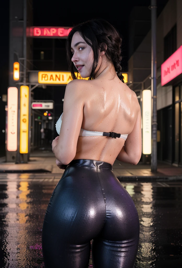 Master piece best quality Chinese model with blue eyes and and blue hair close up ass shot with a martini cup sitting on her big ass poking her booty out with big tittys with sweat dripping down her tittys master piece best quality realistic thunderstorm lighting background with heavy rain flooding the streets background affect