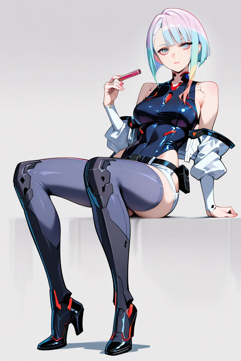 Uma personagem feminina,Cat ears,cyber punk perssonage,Silver shoulder armor