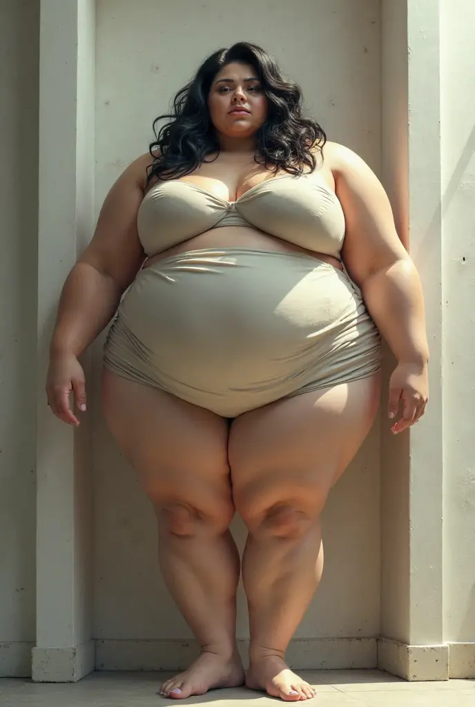 ((naked)),((Saggy huge)),((Heavy body)),((Wide Hips)),((Thick body)),((Big Belly)),((Japanese woman)),((Brown short hair)),((Brown eyes)),((Full body portrait))、((1 female)),((Thick neck)),((Round face)),stand on tiptoe、White blank background、Stand facing forward、naked feet、Full body portrait、Stand with your feet apart、model pose、Full body portrait、Full body portrait、Full body portrait、Stand with your feet apart、Standing with your legs apart、