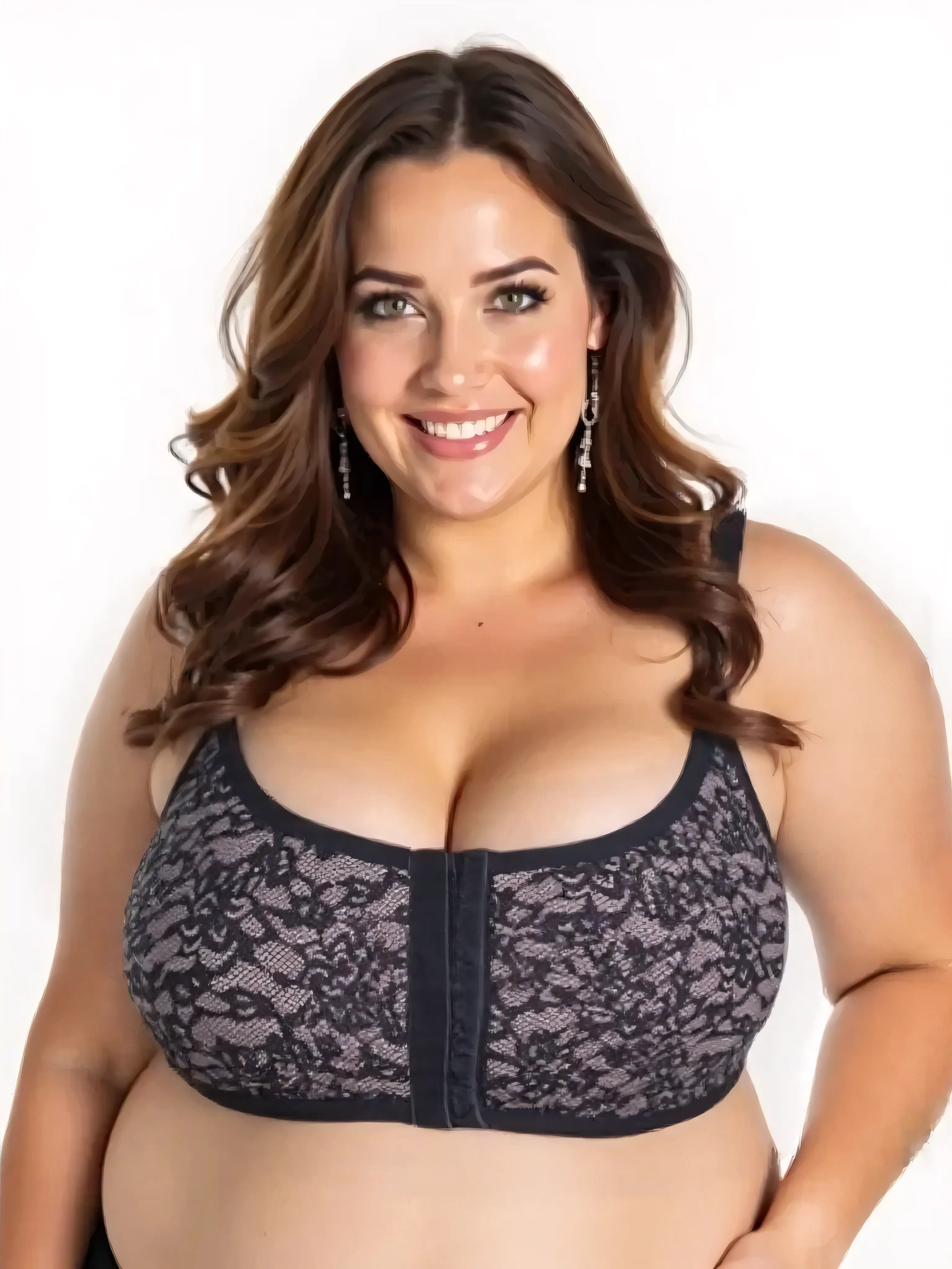 (upper body) (plus size:1.1) woman earrings wearing (loose elegant bralette:1.3), (visible chest:1.5), (large bossom:1.2), (sagging bossom:1.6), (ultra detailed skin:1.1), extremely detailed, garden with afternoon light scenery, warm lighting, canon lens, shot on dslr, 64 megapixels, sharp focus, (photorealistic:1.3)
