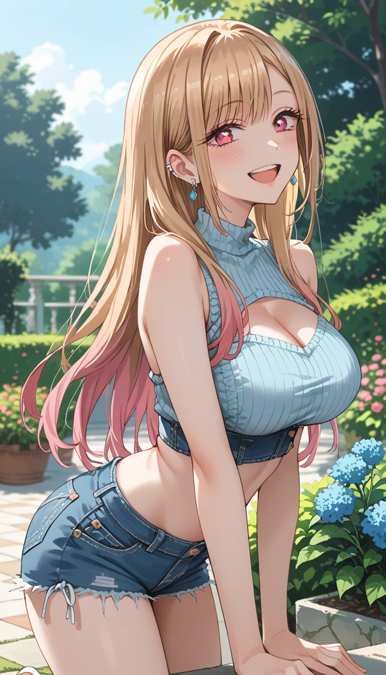 #Basics Girl posing for a photo, animeのcute少女, ((One Girl)), ((Baby Face:1.5)), ((cute:1.5)), (()),
break
#Clothing Accessories
(Red Trucker Hat) + (Black short sleeve T-shirt) + (Denim shorts) + (Low denier black pantyhose) + (Blue sneakers),
((Blue gemstone earrings)),
break
#Features
((Blonde:1.2)), ((A beautiful frame is visible., Deco bangs:1.4)), ((ponytail) : Long Hair + Voluminous Hair + Curly Hair + Curly hair),
((Big eyes:1.4)), ((blue eyes)),
(Small breasts),
(White skin),
break
#background environment
((noon, A sunlit park, blue sky)),
#Facial Expression Pose
((Serious face + (Open your mouth))), ((Reach out to the camera)),
#composition
((Side angle)), ((Cowboy Shot)),
break
#Body parts elements
(Slim figure),
(Symmetrical facial features),
(Detailed Hair, Beautiful Hair, Shiny Hair),
(double eyelid, Long eyelashes, Thin eyebrows:0.5),
(Detailed eyes), (Beautiful Eyes), (Sparkling eyes), Glitter Eyeliner,
(Human Ear),
(Beautiful Nose, Thin Nose),
(Glossy Lips, Beautiful Lips, Thick lips),
(Detailed skin, Textured skin, Beautiful Skin, Oily skin),
break
#quality
(((最高quality)), ((masterpiece:1.3)), ((Very detailed))), ((Ultra-high resolution)), ((16K)), ((1080P)), ((Full HD)),
((Anatomically correct)), ((Realistic)), (3DCG), ((oil)),
((comics, anime)), (CG illustration), (RAW Photos),