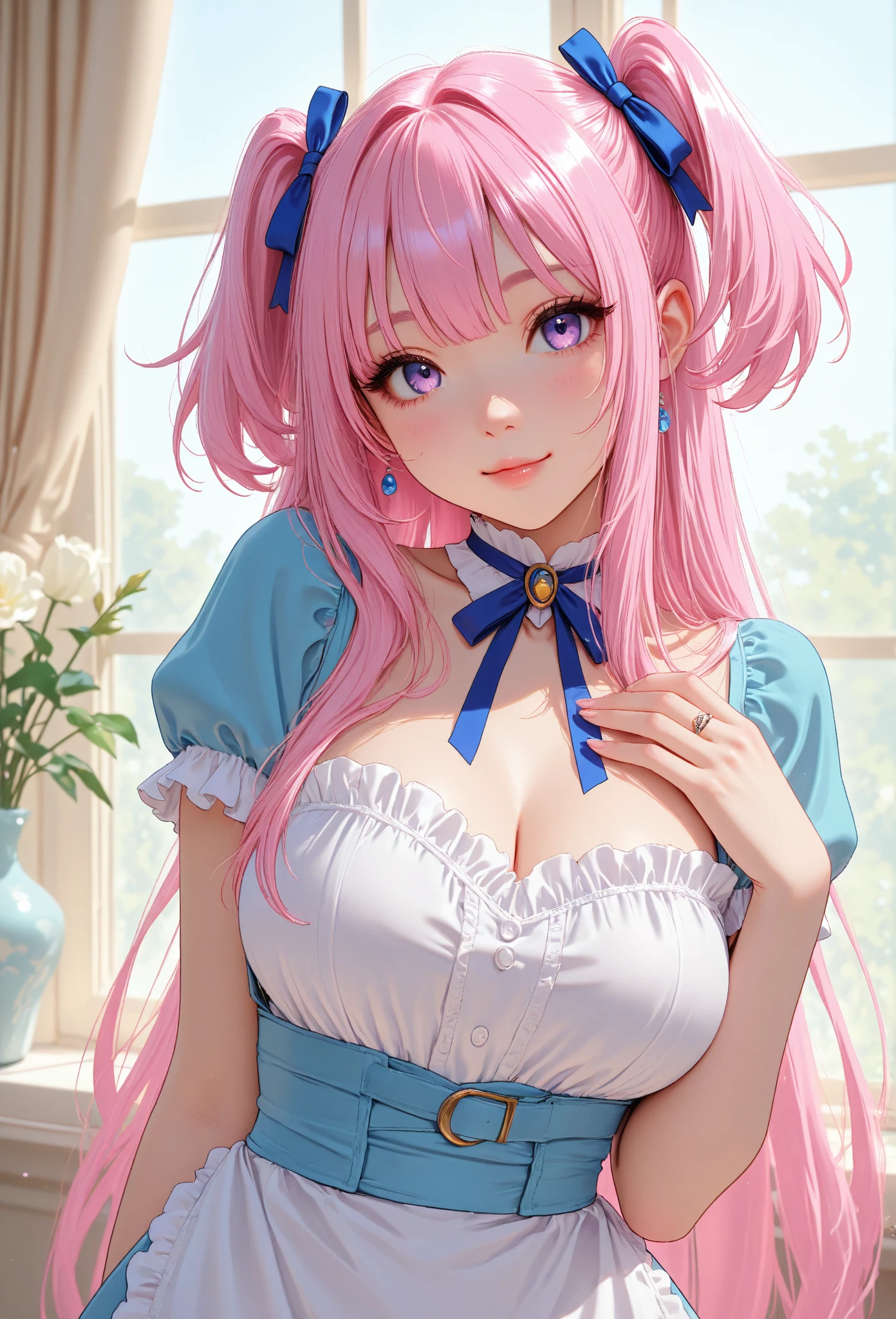 nsfw,masterpiece,(solo:1.1),perfect face,(bright lighting:1.2),beautiful detailed eyes,extremely detailed face,perfect lighting,masterpiece,best quality,blush,twintails,pink hair,thighhighs,high heels,yanxi,
