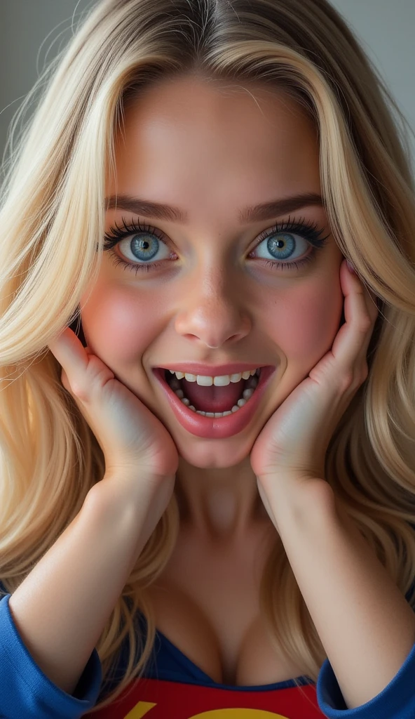 Young teen with long blonde hair is sticking her tongue out and spits