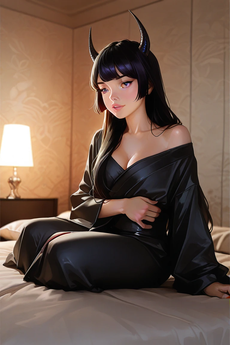 Illustration of hinata huyga with straight, dark purple hair and light purple eyes. She has a pleasant expression,  One hand is gently touching her hair.hinata huyga with dark blue hair, wearing a purple colour mini party dress revealing nude , clearly visible her white colour panties and high heels, walks confidently towards the viewer with a sly smile in the main hall of her house. She seems to be enjoying the attention she is getting, and her eyes sparkle with mischief.  She's in a relaxed, sensual mood.[Anime style, inspired by Masashi Kishimoto's Naruto, with a touch of realism in the facial features and body proportions], [Soft lighting, warm color palette, smooth lines, vibrant colors, slight blur effect on the background, focus on the woman's face and body, 50mm lens, shallow depth of field].
