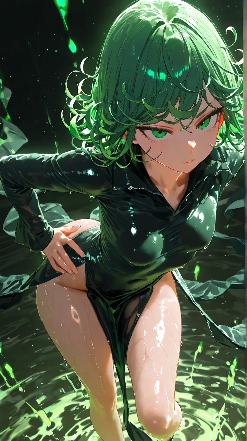 Tatsumaki , Dynamic positions have a golden part, fragile physique, Street, floats in the air, close up portrait, stands leaning towards the floor, beautiful , White Nurse's Coat, Short skirt, breasts fall out from under the robe, leans forward,  very erotic, arches in the back, Portrait of a girl, standing in a sexy pose, leans forward, beautiful фигура, buttocks, beautiful грудь, very sexy, the texture is very durable，The picture is very clear and concise，incredibly beautiful，Temperament elegant，in a spacious room, нежное выражение лица Tatsumaki из One Punch Man, short green hair, green eyes, , heels, full body view, smiling, dynamic pose, Tatsumaki из One Punch Man, short green hair, green eyes, ,dynamic view, (masterpiece, Best quality:1.2),