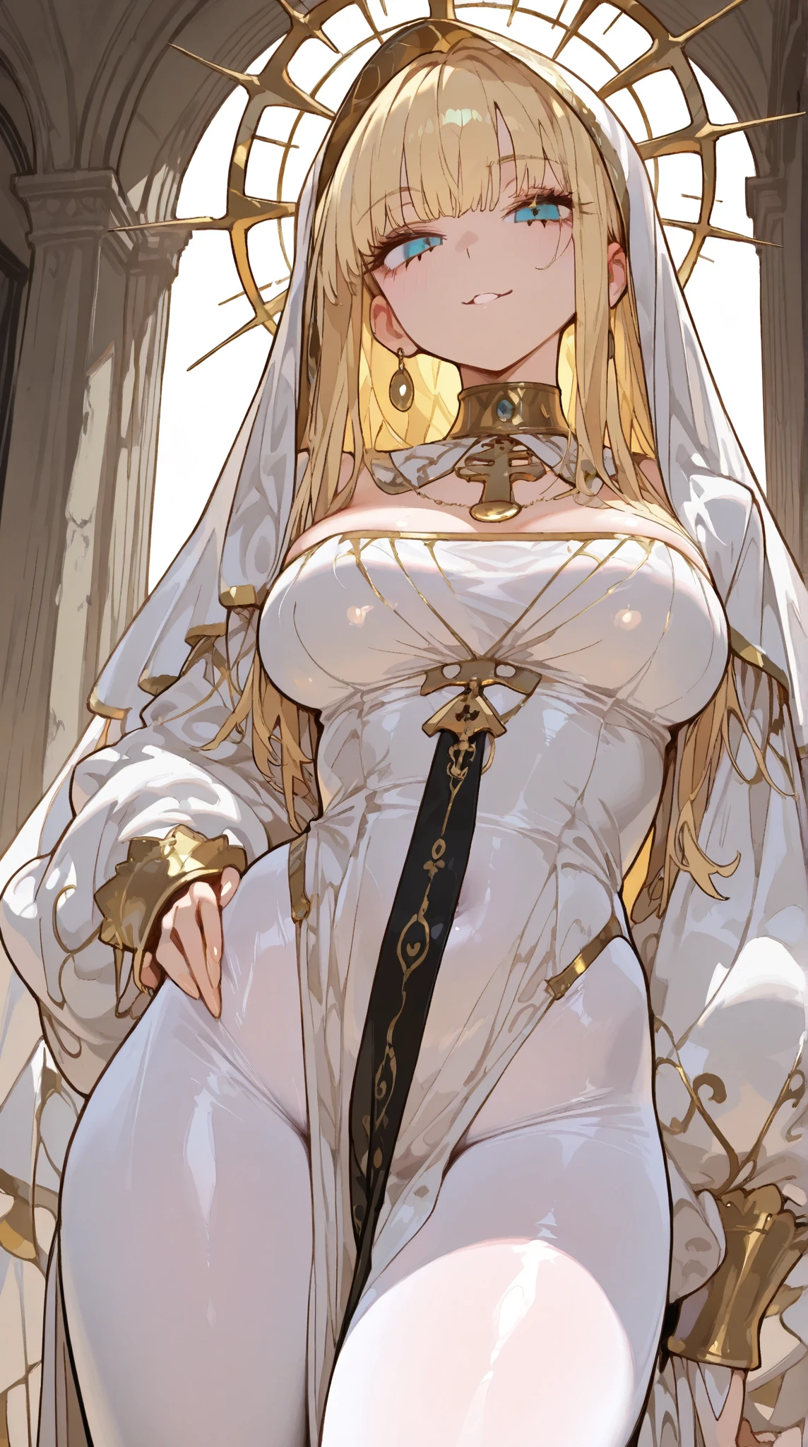 ((tmasterpiece)),(Best quality at best),(A half body),(ultra intricately detailed),(Highest definition),(8K),(Clean lines),(Perfect facial features,Perfect flesh),(offcial art),1 mother,Virgin,(爆乳),chies,(Pregnant women breastfeeding),((super gigantic breasts)),long whitr hair,pray,paleskin,kindliness,Sweaty nun dress,An expression of shame