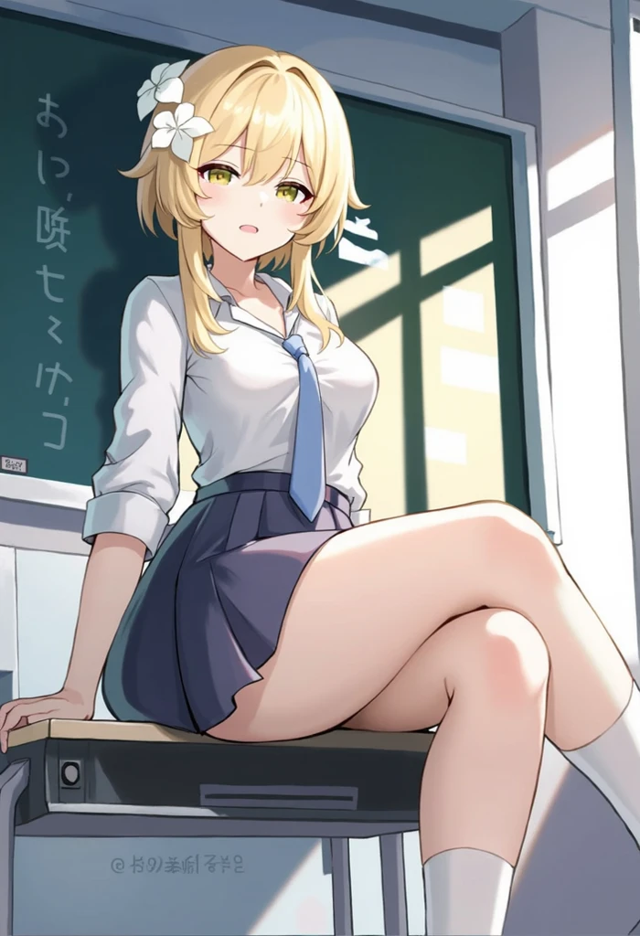 ((masterpiece, best quality)),high resolution,ultra detailed, detailed background,8k,16k,perfect lighting,detailed beautiful eyes,1girl,solo,nsfw,embarrassed,blush,look at viewer,steam,sweat,(skirt lift,show off pussy:1.4),bottomless,standing,(cowboy shot,from front:1.4),from above,spoken heart,seductive smile,wavy mouth,open mouth,kirara,blond hair,green eyes,medium breast,kawaii,classroom,school blazer,cat ear,anime style