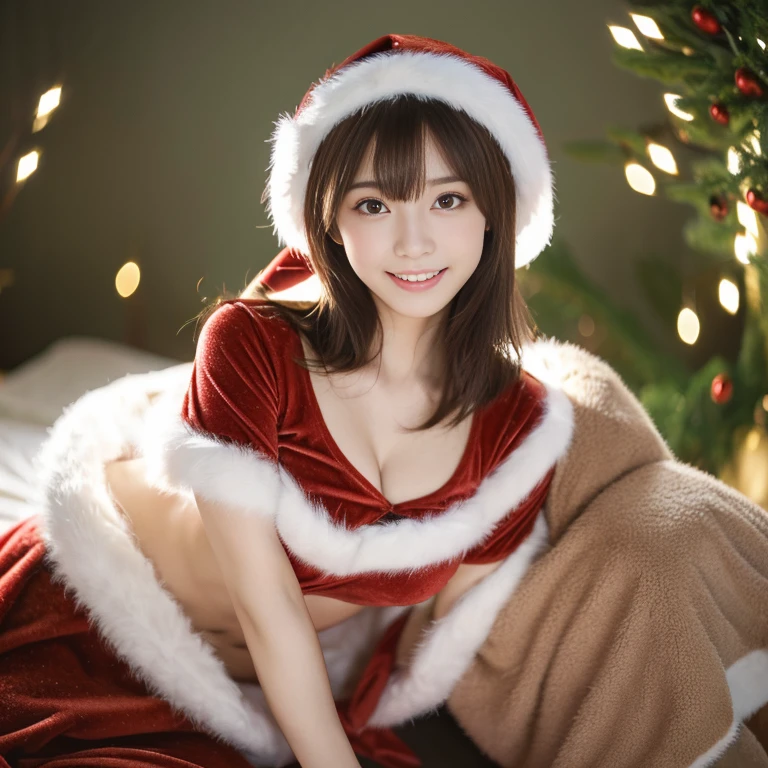 masutepiece, Best Quality, Illustration, Ultra-detailed, finely detail, hight resolution, 8K Wallpaper, Perfect dynamic composition, Beautiful detailed eyes, doress,Medium Hair, mid-chest, Natural Color Lip, Random and sexy poses,Smile,Christmas,20 years girl,Cute,Reindeer Cosplay,heel,full body Esbian