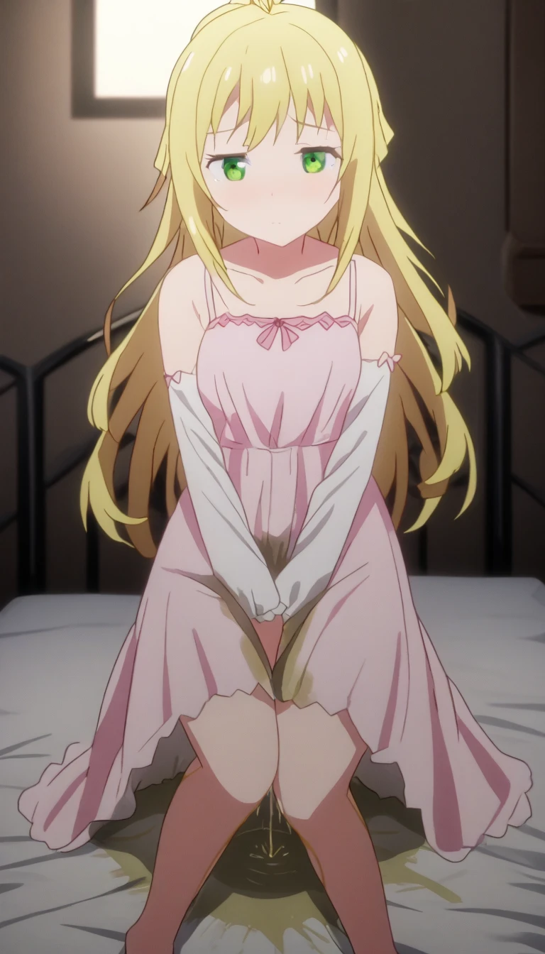 A loli was seen lying on the bed in panties and panties