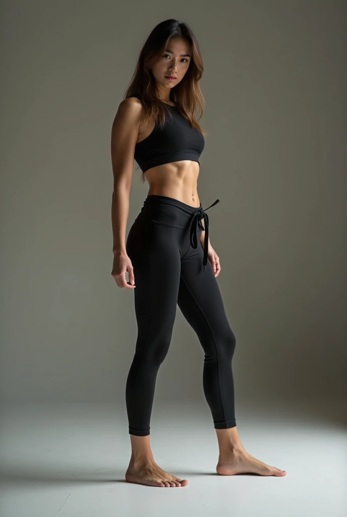Full body recording, Barefoot, die Beine auf dem Boden, Feet, very big calves, ROH, analog, Nikon Z 85mm,((best quality)), ((Meisterwerk)), ((realistisch)), Fitness-Influencer workout, dunkel braune glatte lange Haare, she shows her toned body, starke Beine, strong curvy body, very large muscular calves, sie zeigt ihre Waden und spannt die Muskeln an flexing Legs and calves, Leg and calves Fokus, Sanduhren Figur, Tragen enge leggins und ein sexy Oberteil, seductive pose, Komplizierte Details, Sehr detailliert, scharfer Fokus, wahres Leben, ultra realistisch, Fotorealismus, Fotografie, 8K UHD, Fotografie, SEMI-SILHOUETTE Licht