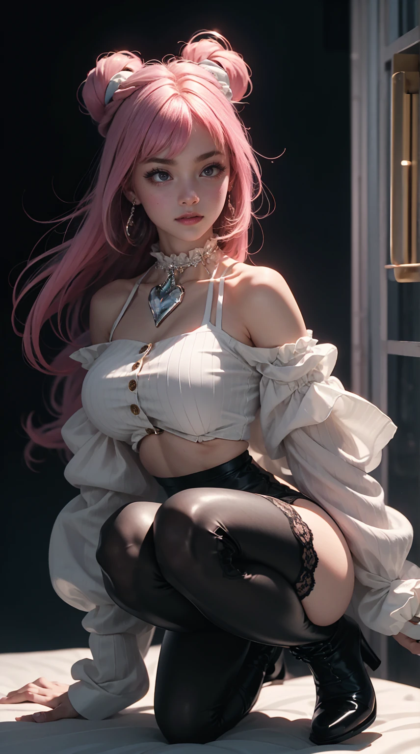 (ultra realistic,32k, masterpiece:1.2),(high detailed skin:1.1), 8k uhd, dslr, high quality,(makeup, mascara:1.1), (thick\lips\),
1girl,pink hair, long hair,(aqua eyes:0.9),<lora:Micro Mini Dress By Stable Yogi:0.5>Key lime micro mini dress, frills, lace, , <lora:add_detail:0.83>, huge breast,
(looking at viewer, standing, from below:1.1),,
,(backlight:1.1), blank background