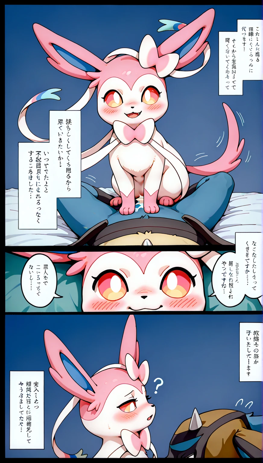 furry shota, rabbit, long rabbit ears, pink hair, long spiky ponytail, spiky hair, detailed body fur, pink eyes, ((red fundoshi, rabbit penis, goggles)), looking at you, white body fur, detailed face, big eyebrows, detailed eyes, detailed body, detailed hands, flat body, glistering body, shiny body, skinny, spectacular effects, perfect lighting, perfect shadows, perfect eyes, perfect face, gorgeous body, solo, full body, feets with three toes, 3 toes, :P, glow throughout the scene, dynamic angle, POV, bed, footjob sex position,