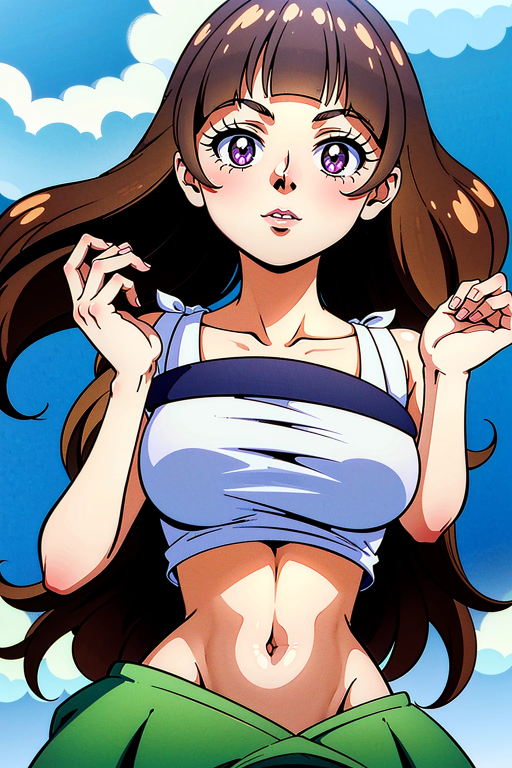 1 girl,(solo), ((amanogawaki)), (masterpiece:1.2), (high quality:1.0), (ultra detailed), (Front View), (evil smile), Brat, Adolescent, (Yellow Headband), (Black Leotard), Upper Body Only, Sweat, Mist, (spread armpit)